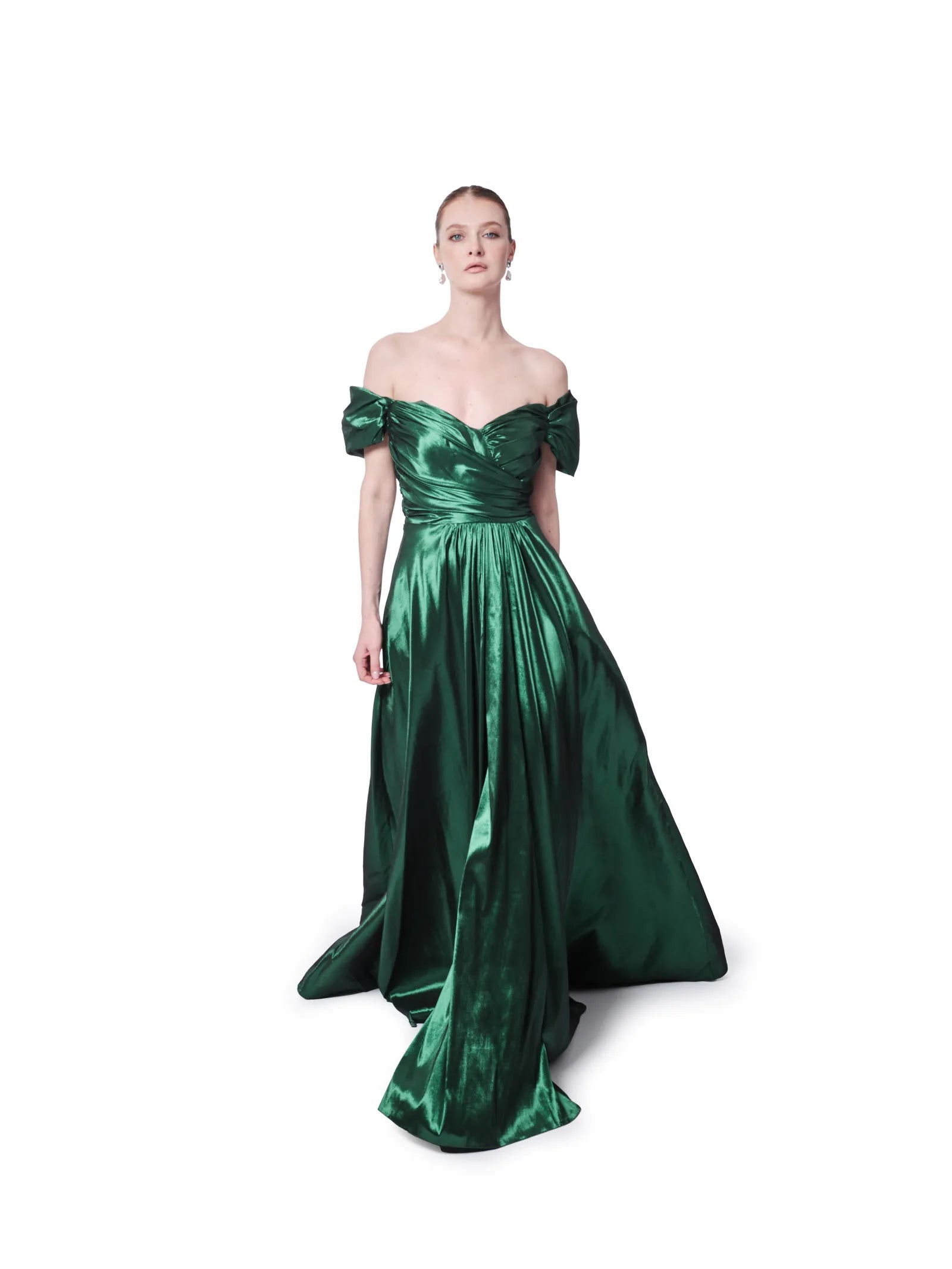 A-line evening dress metallic off shoulder