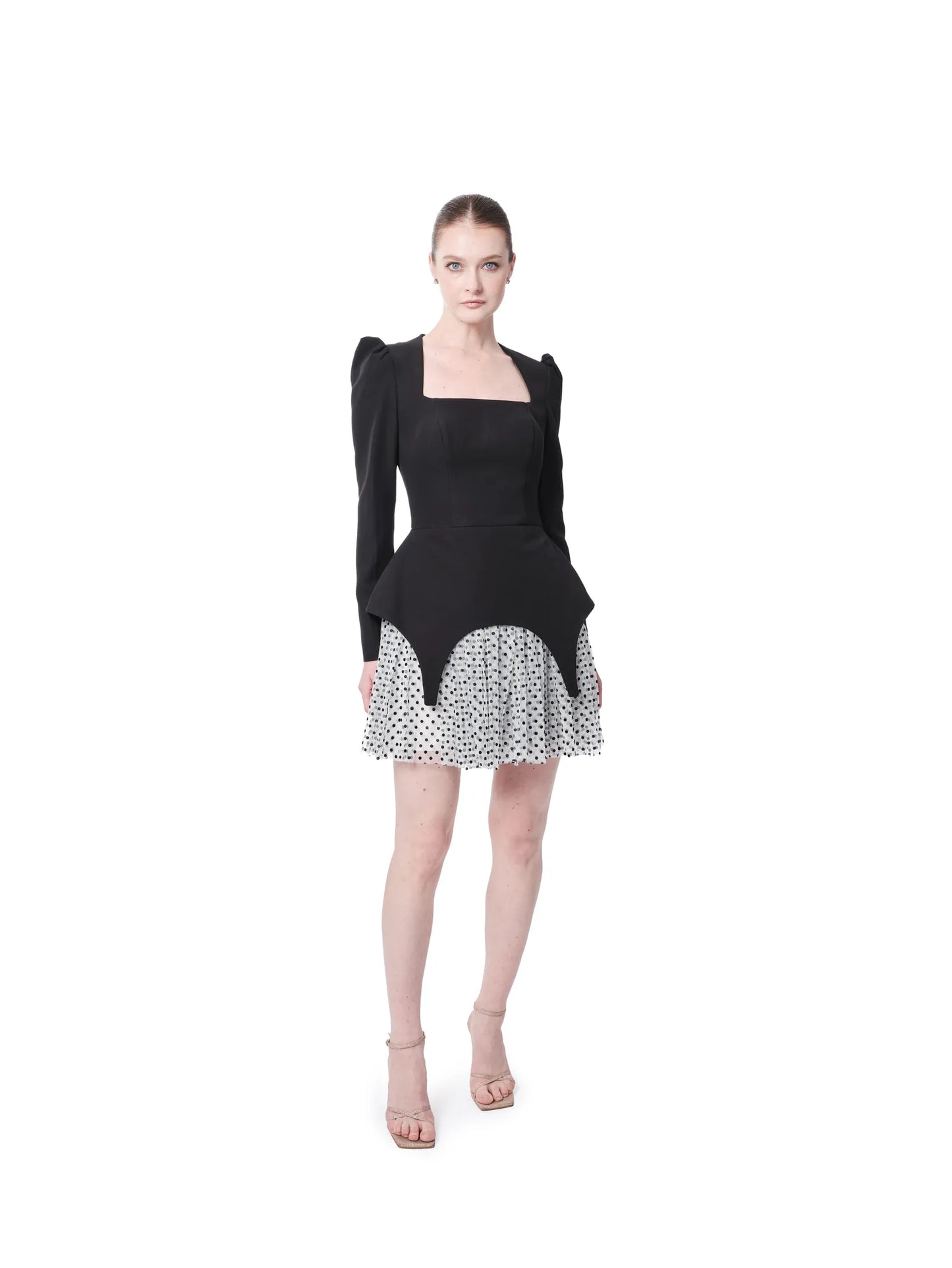 Cocktail dress long sleeve polka dot detail