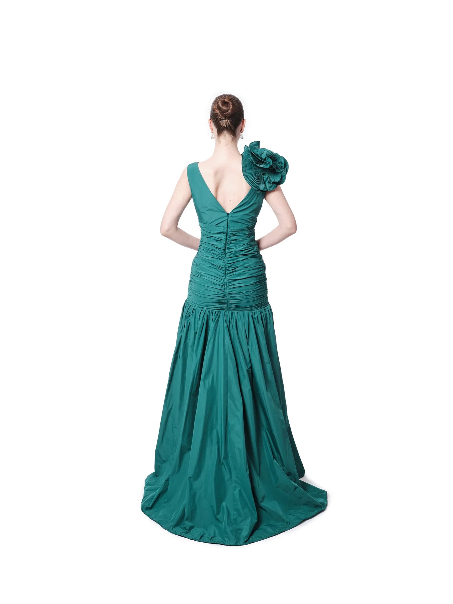 Formal gown sleeveless floral shoulder slit