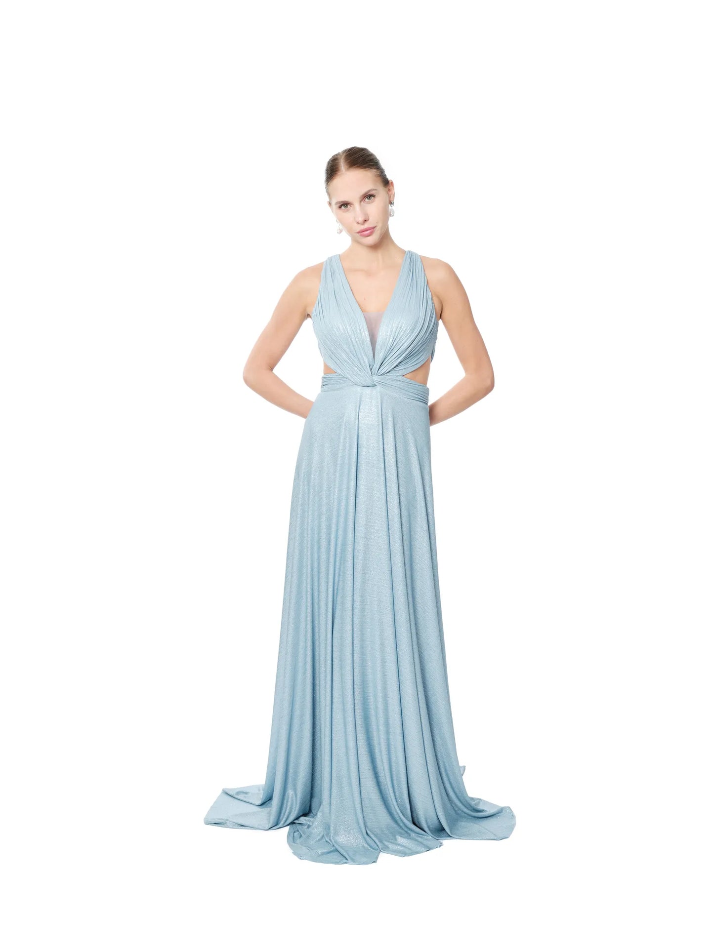 Gown deep V-neck side cutout train full