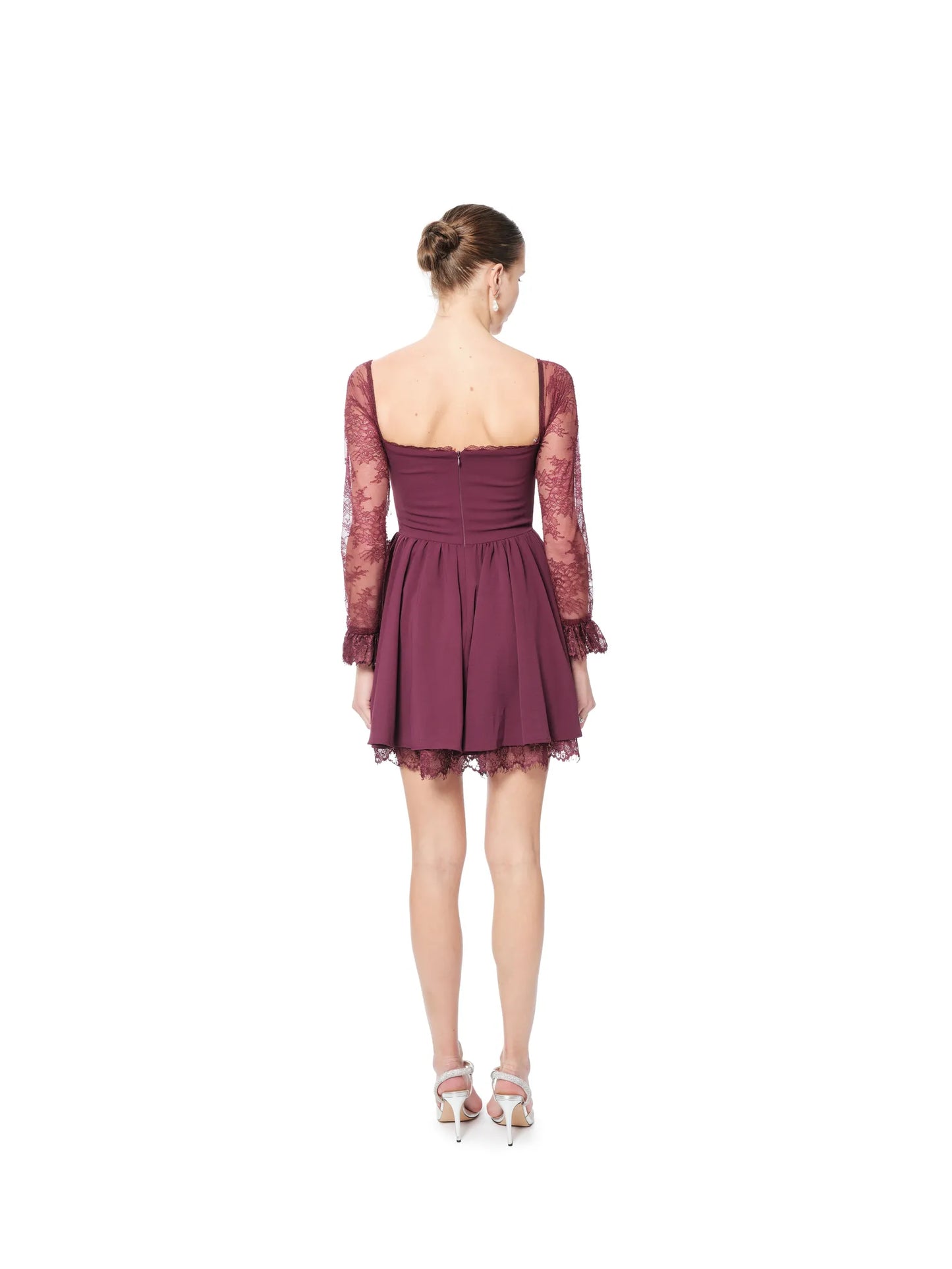 Long sleeve cocktail dress lace square neck elegant