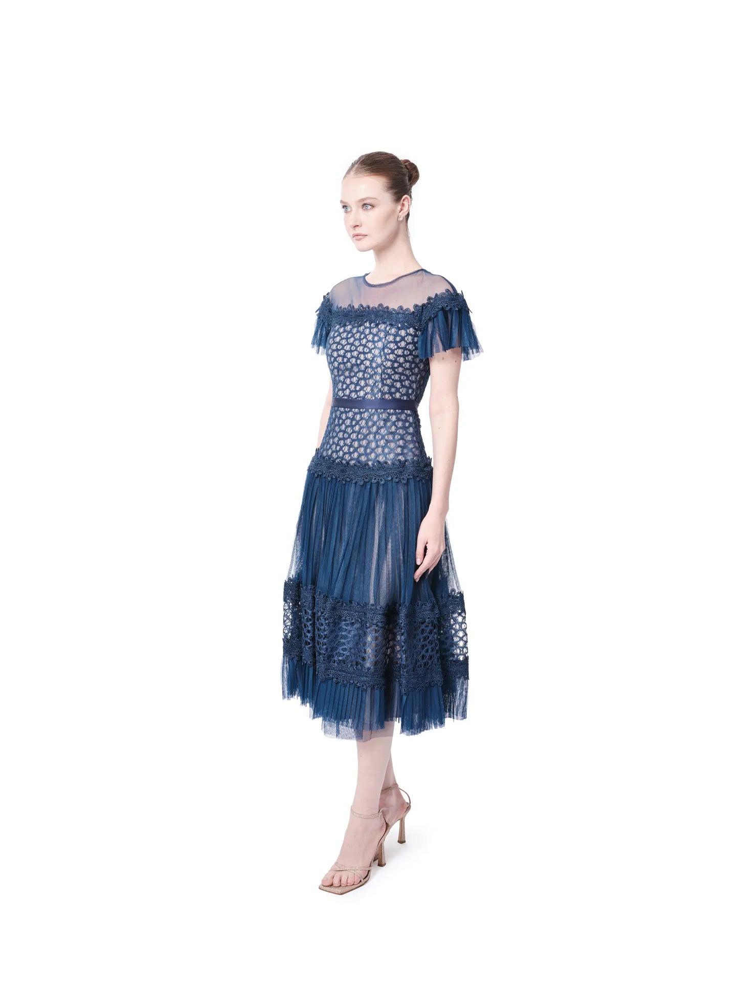 Midi dress off shoulder lace ruffle detail