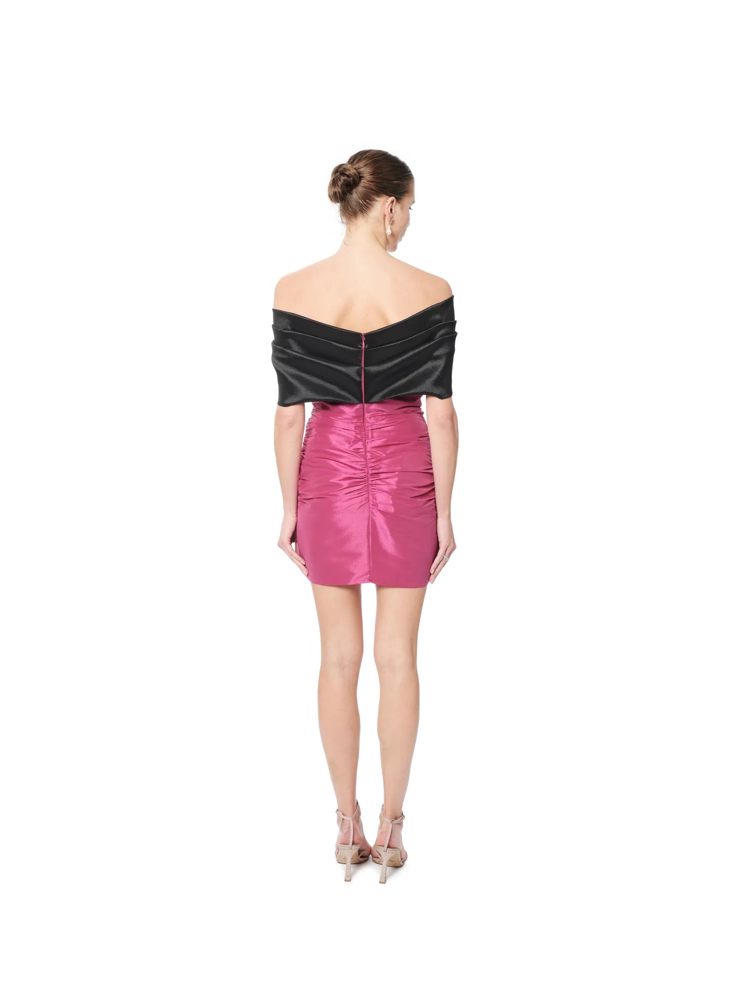 Mini cocktail dress off shoulder bow fitted