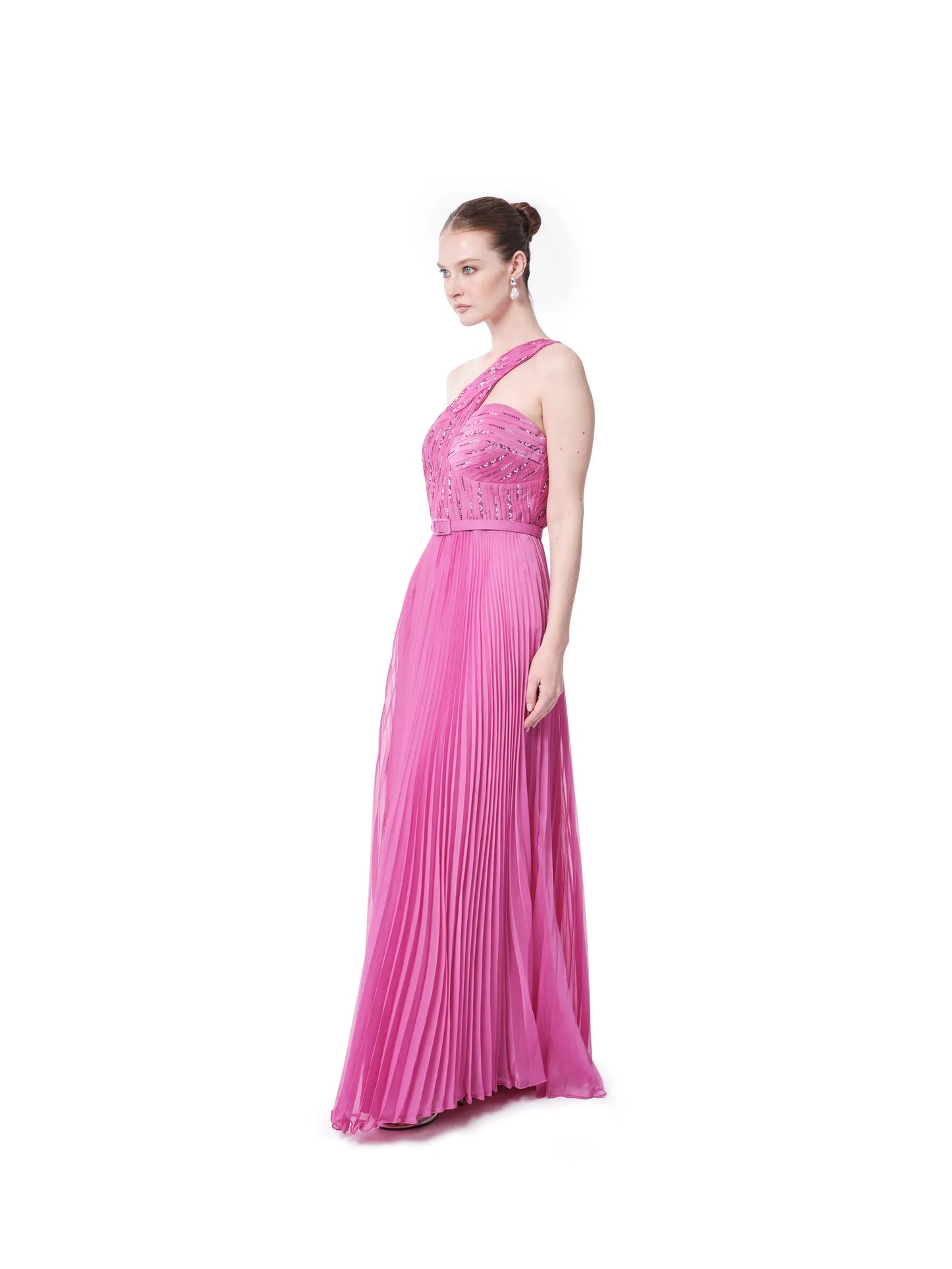 One shoulder dress pleated beaded detail
