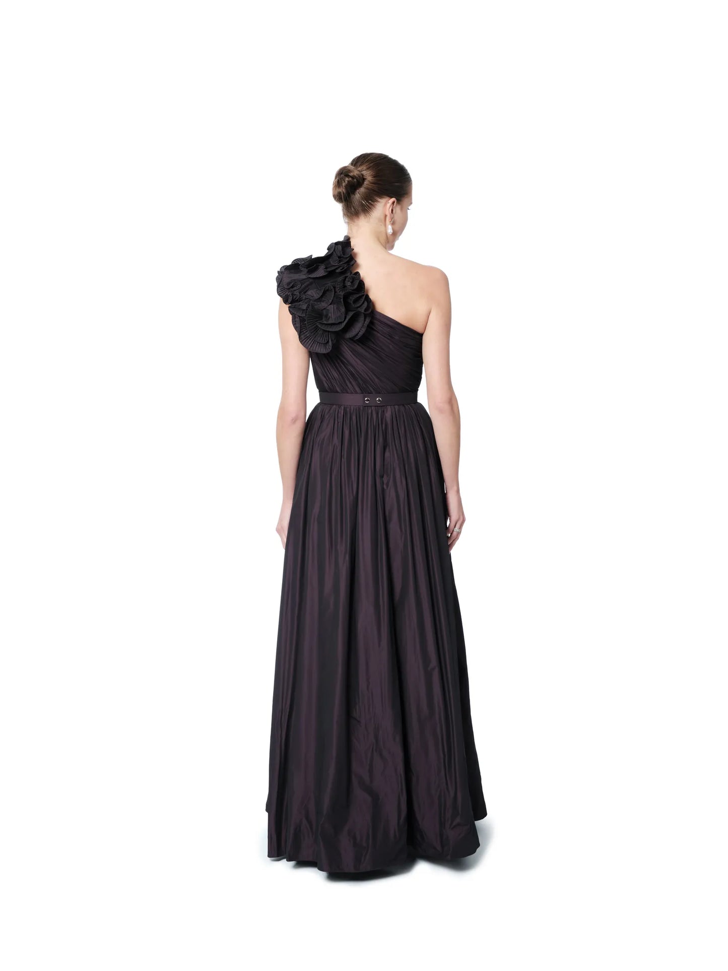 One shoulder evening dress floral crystal belt