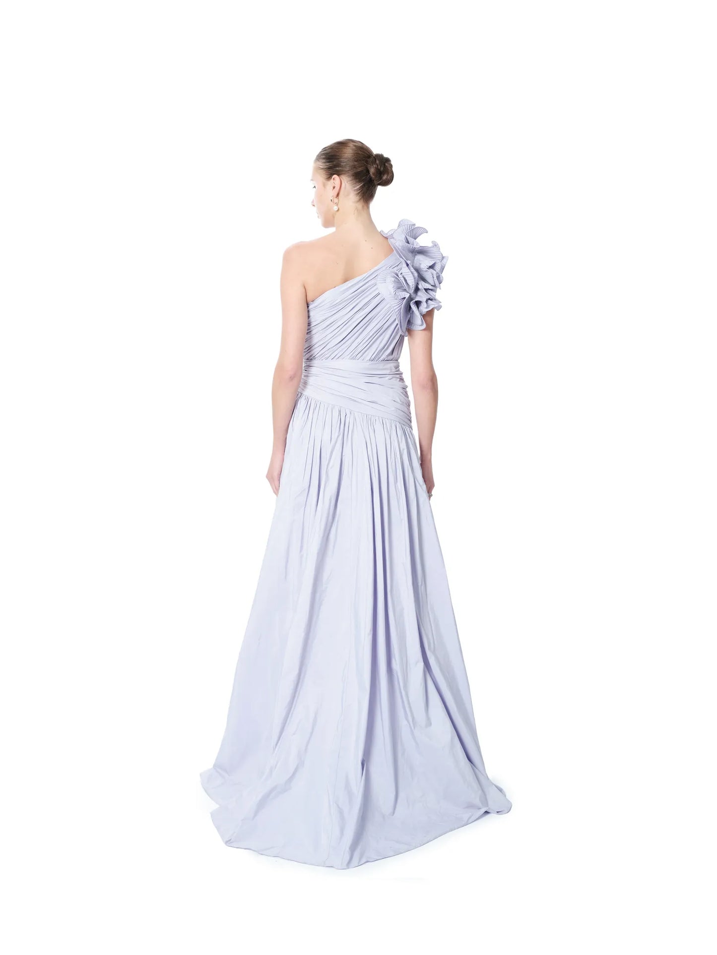 One shoulder evening dress floral print slit
