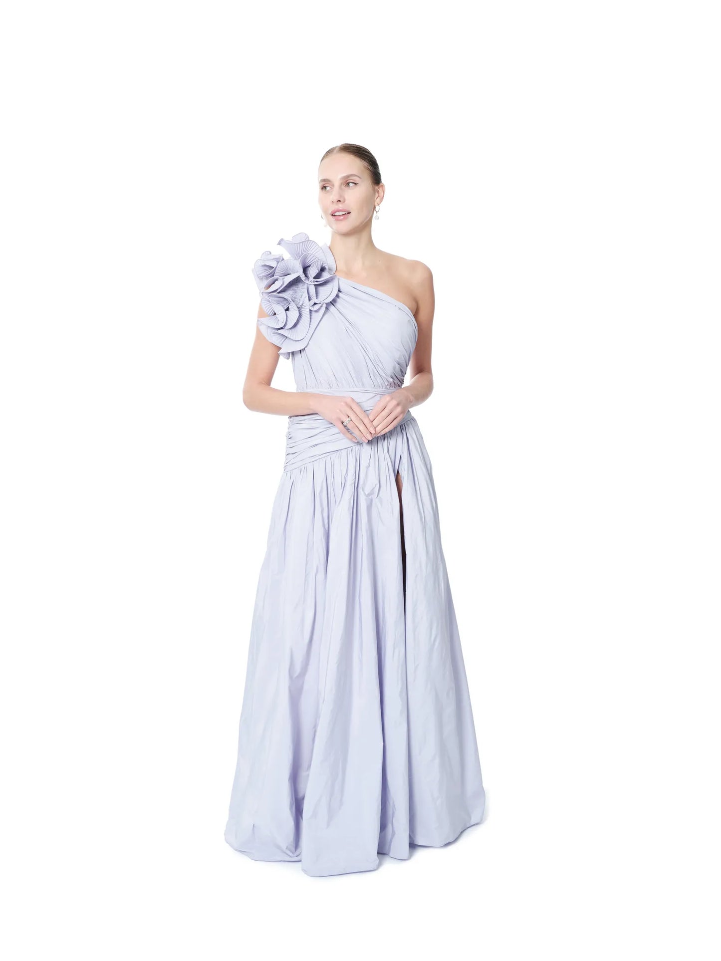 One shoulder formal dress floral with slit