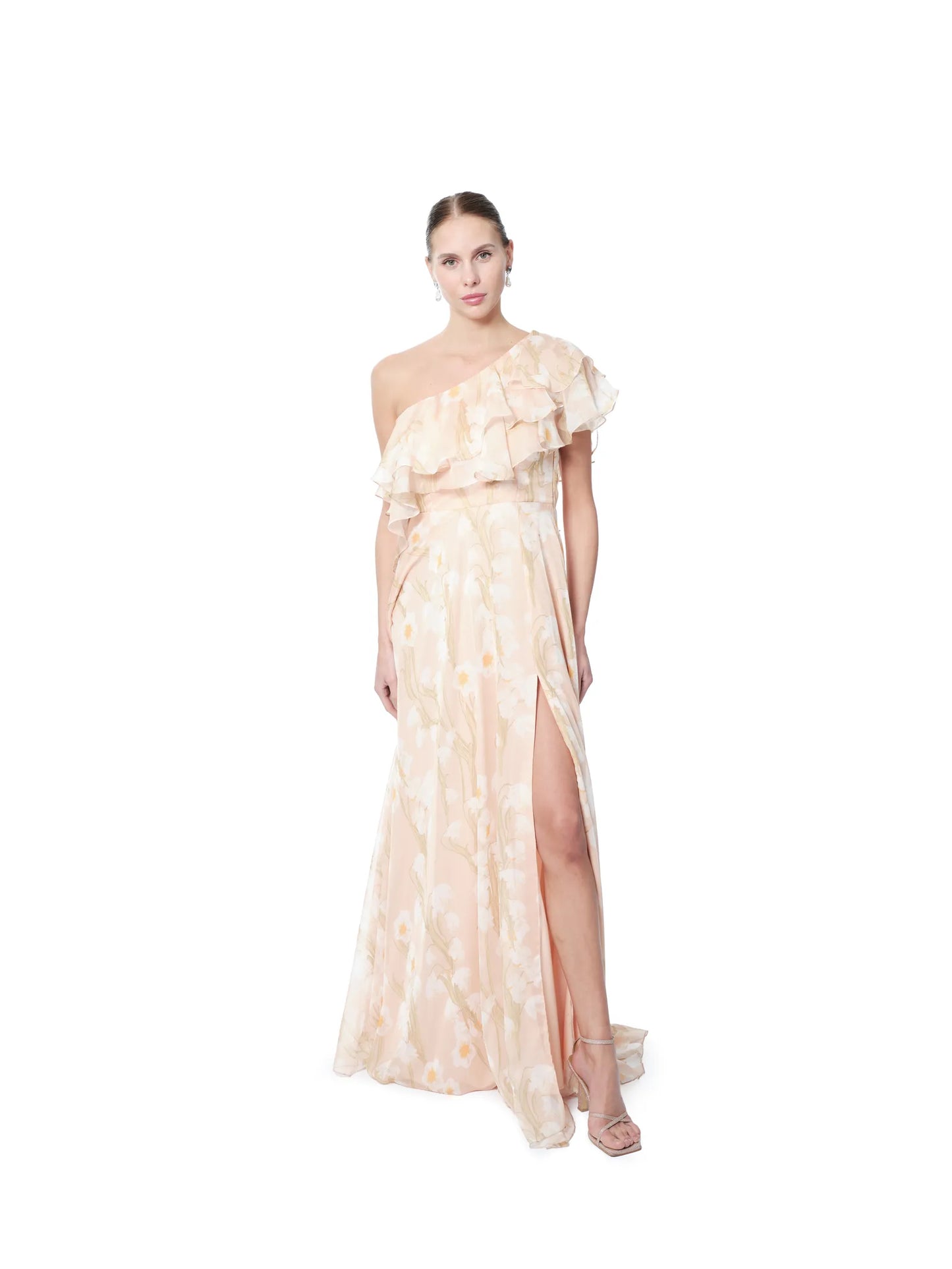 One shoulder ruffled dress floral maxi