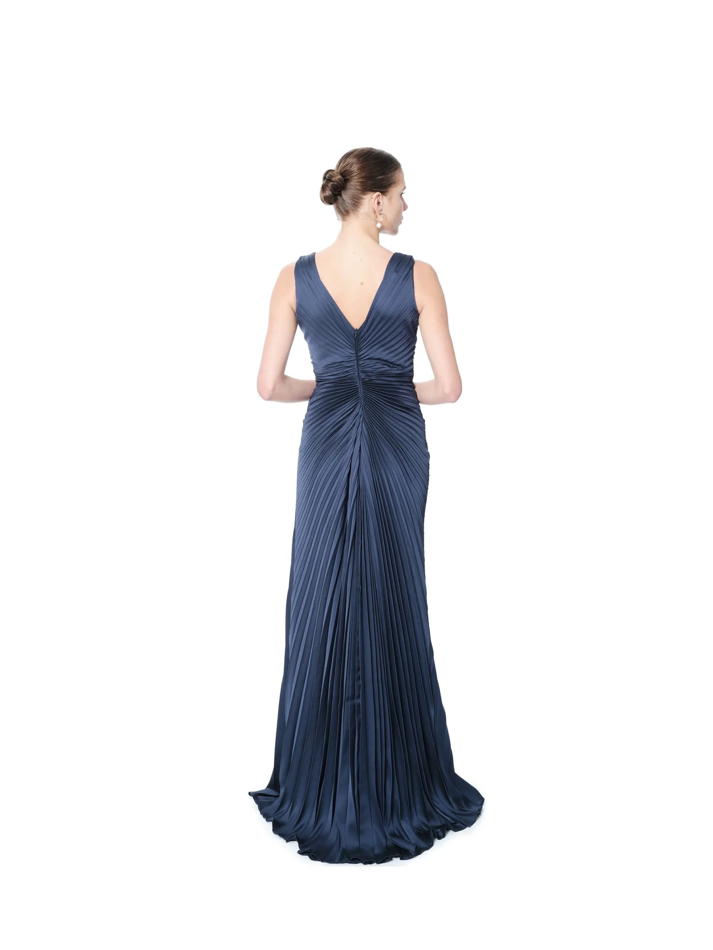 Pleated evening dress crystal embellished waist