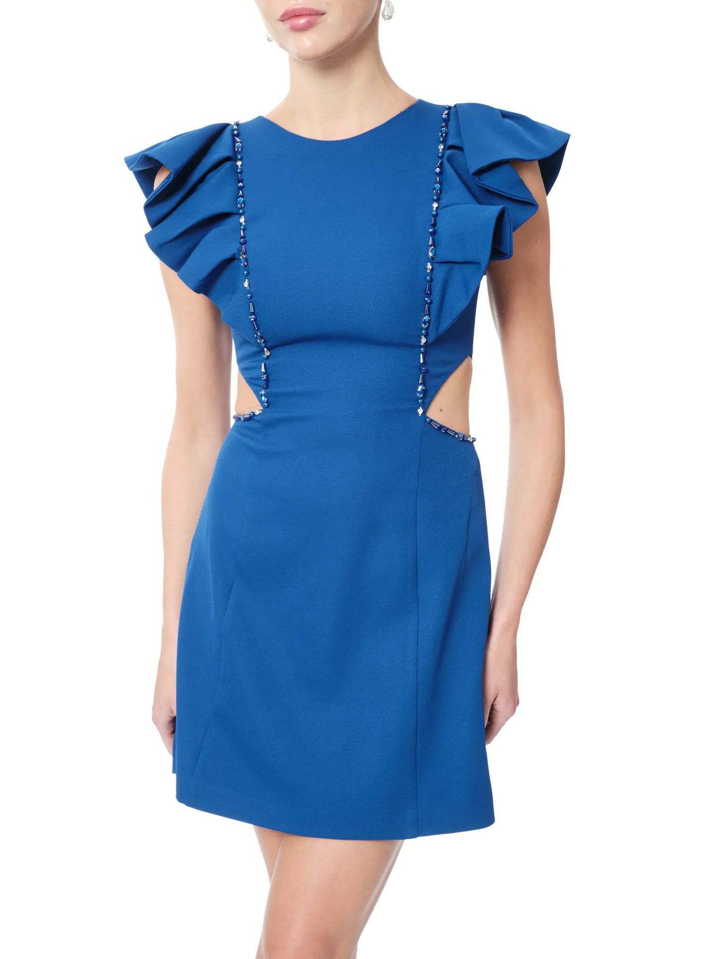 Ruffle shoulder formal dress side cutout