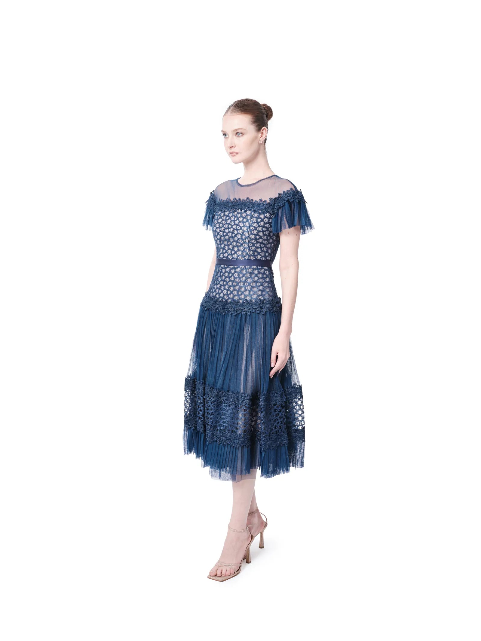 Midi dress off shoulder lace ruffle detail