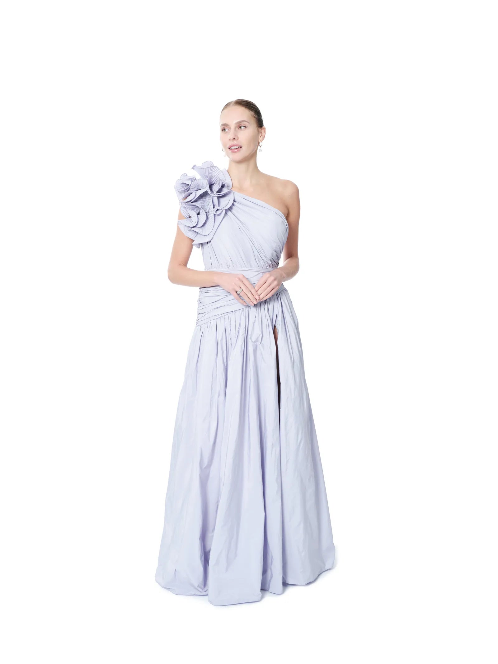 One shoulder formal dress floral with slit