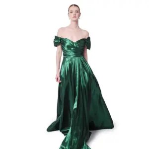 A-line evening dress metallic off shoulder