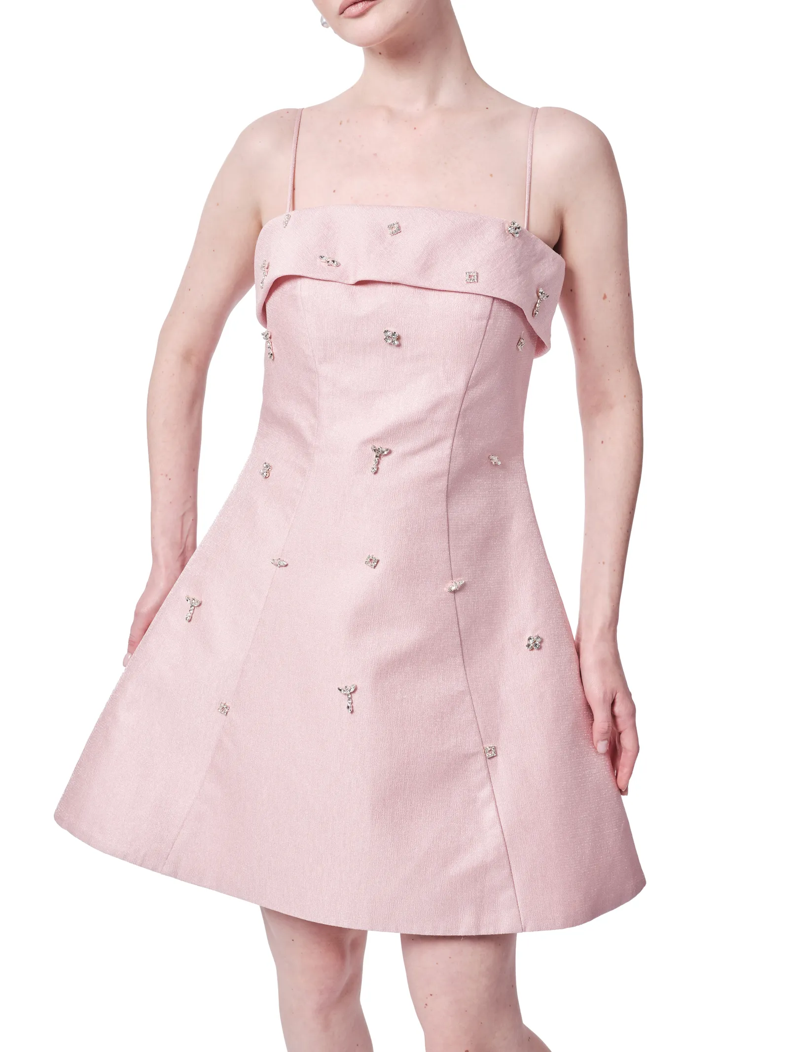 A-line short dress beaded with pockets