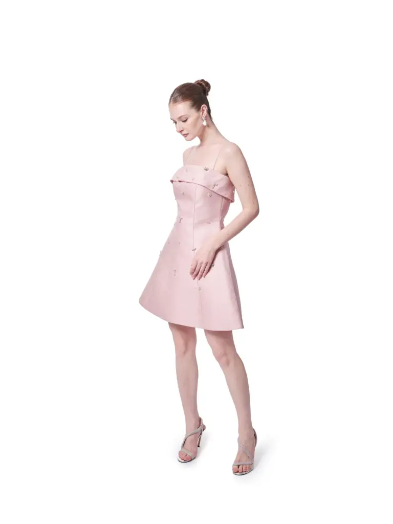 Beaded cocktail dress A-line thin straps