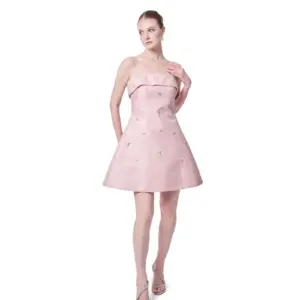 Beaded short dress with thin straps A-line and pockets