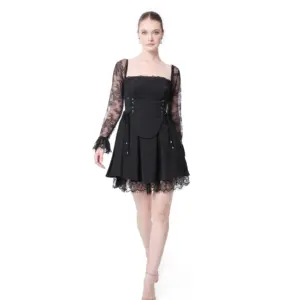 Cocktail dress lace long sleeve square neckline