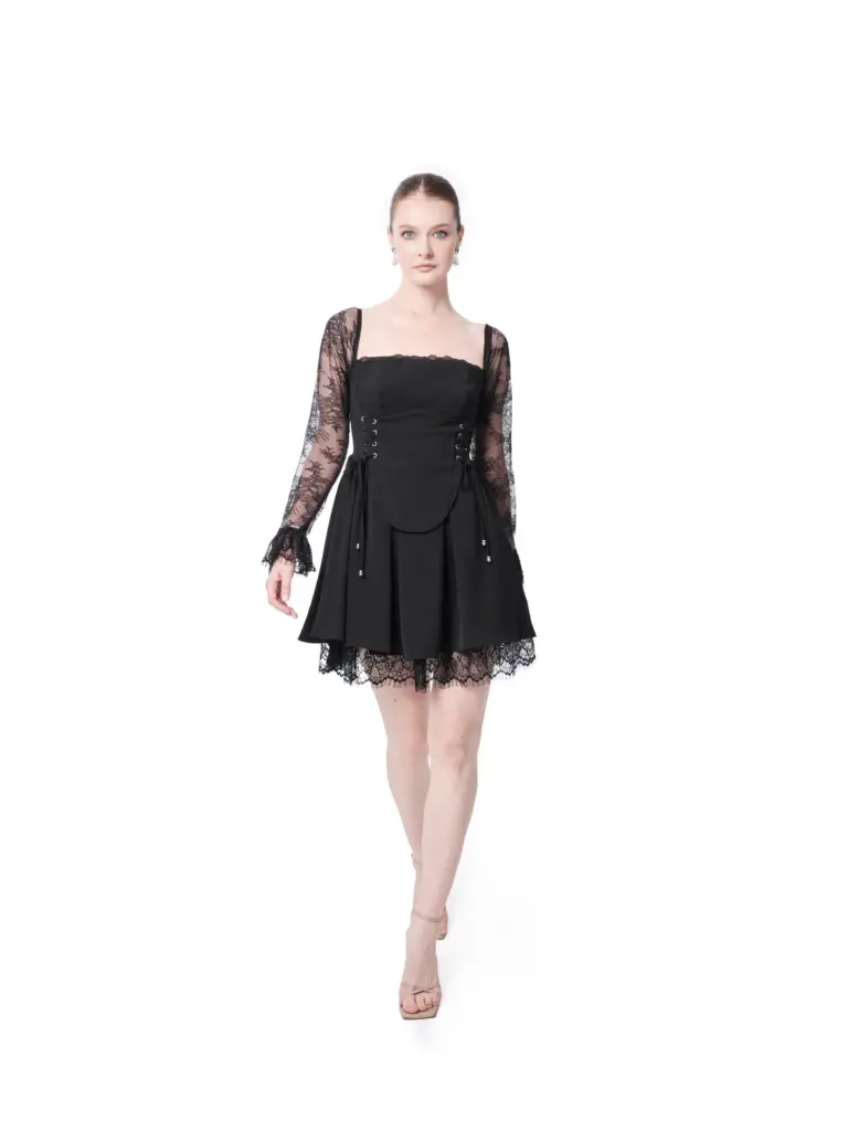 Cocktail dress lace long sleeve square neckline
