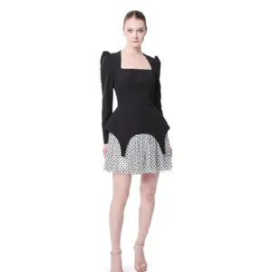 Cocktail dress long sleeve polka dot detail