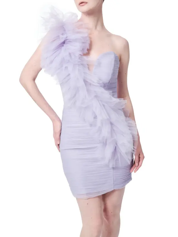 Cocktail dress one shoulder ruffle tulle