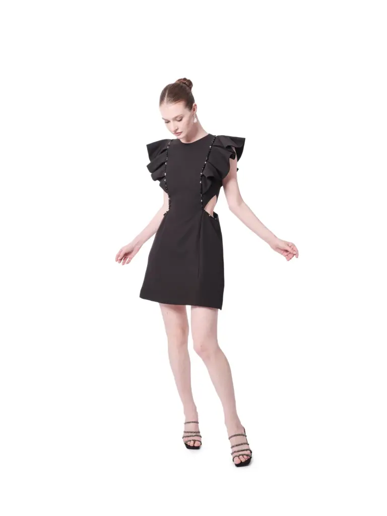 Cocktail dress ruffle shoulder with cutout