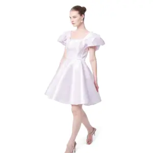 Cocktail dress square neck puff sleeve fitted