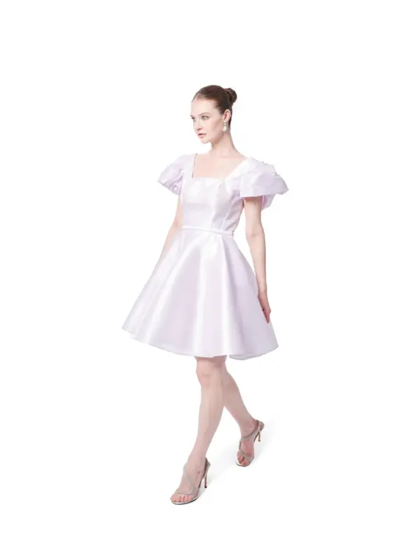 Cocktail dress square neck puff sleeve fitted