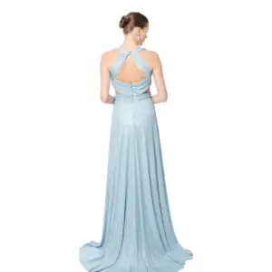 Deep V-neck gown train side cutout elegant