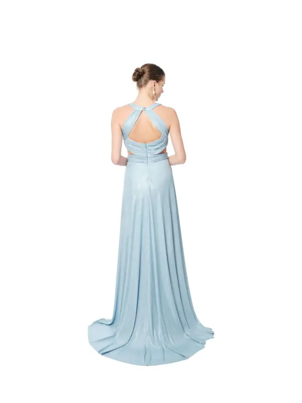 Deep V-neck gown train side cutout elegant