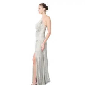 Evening dress metallic strapless pleated