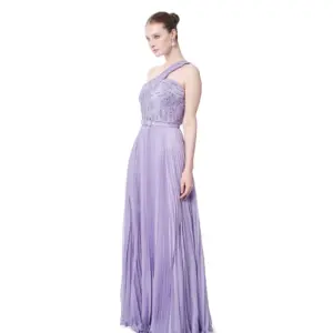 Evening dress one shoulder beaded pleated