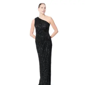 Evening dress one shoulder sequin slit detail