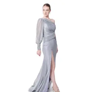 Evening dress one shoulder shimmer fabric