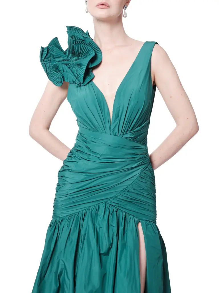 Evening dress sleeveless floral V-neck back