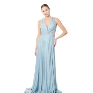 Evening dress V-neck train side cutout detail