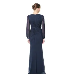 Evening gown long sleeve sheer beaded cutout