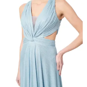 Evening gown side cutout V-neck with train