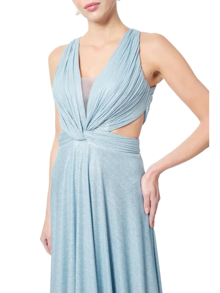 Evening gown side cutout V-neck with train