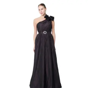 Floral dress one shoulder crystal belt slit