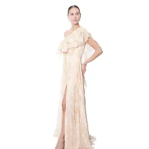 Floral dress one shoulder ruffle maxi slit