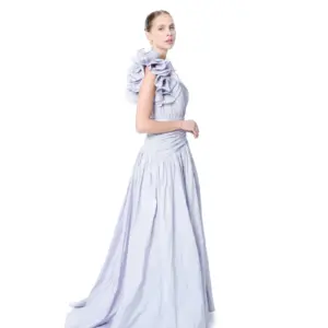 Floral evening gown one shoulder high slit