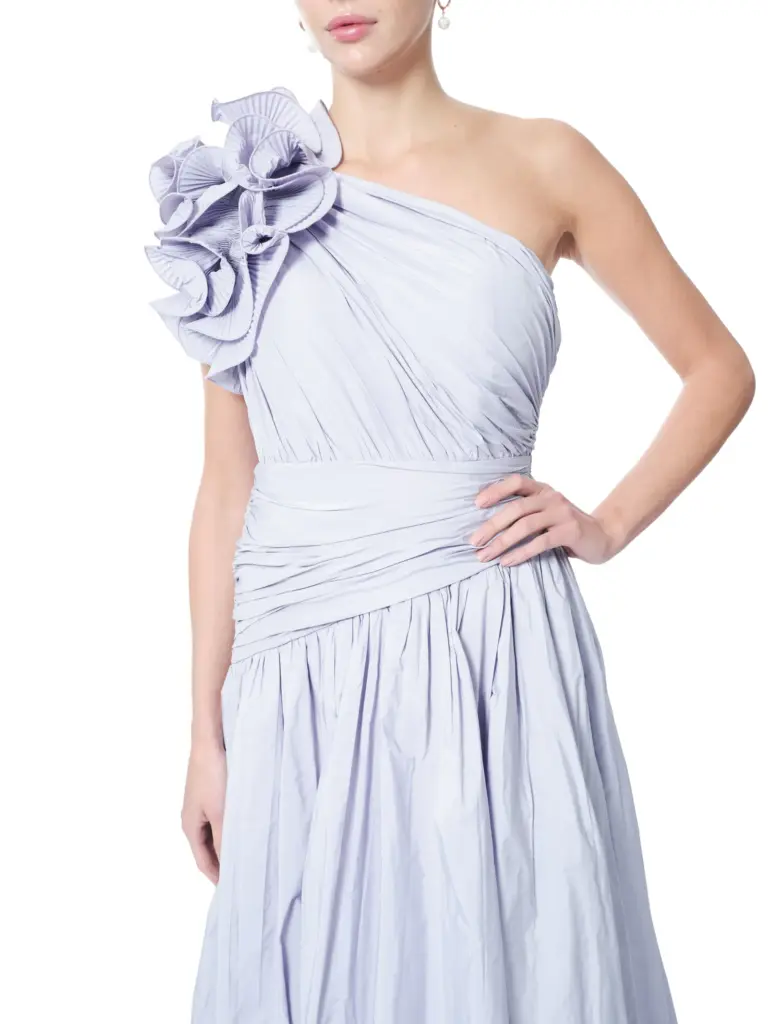 Floral gown one shoulder evening high slit