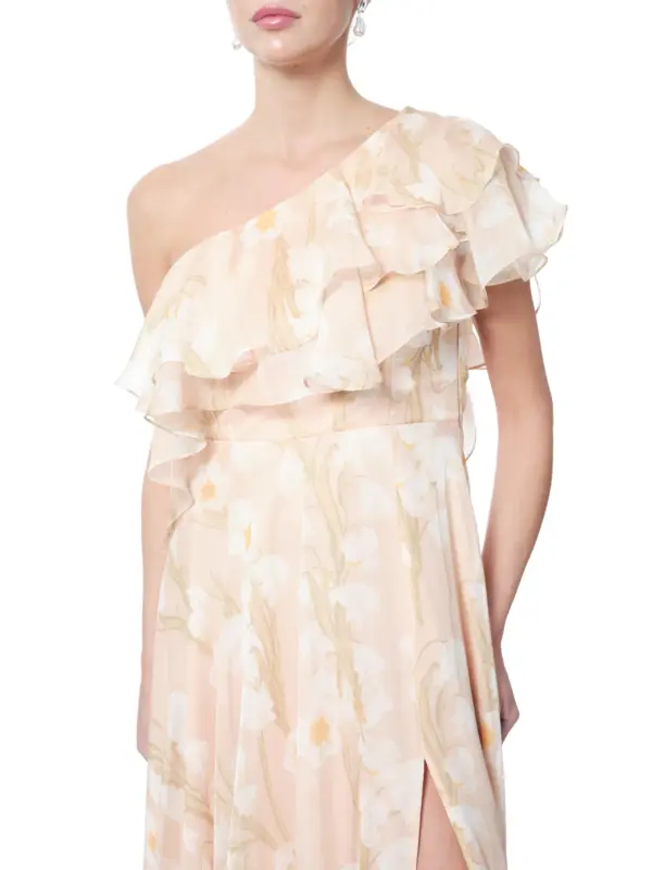 Floral maxi dress one shoulder ruffle detail