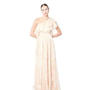 Floral one shoulder ruffled maxi dress with slit