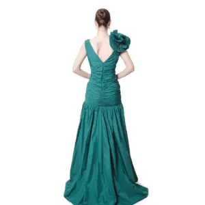 Formal gown sleeveless floral shoulder slit