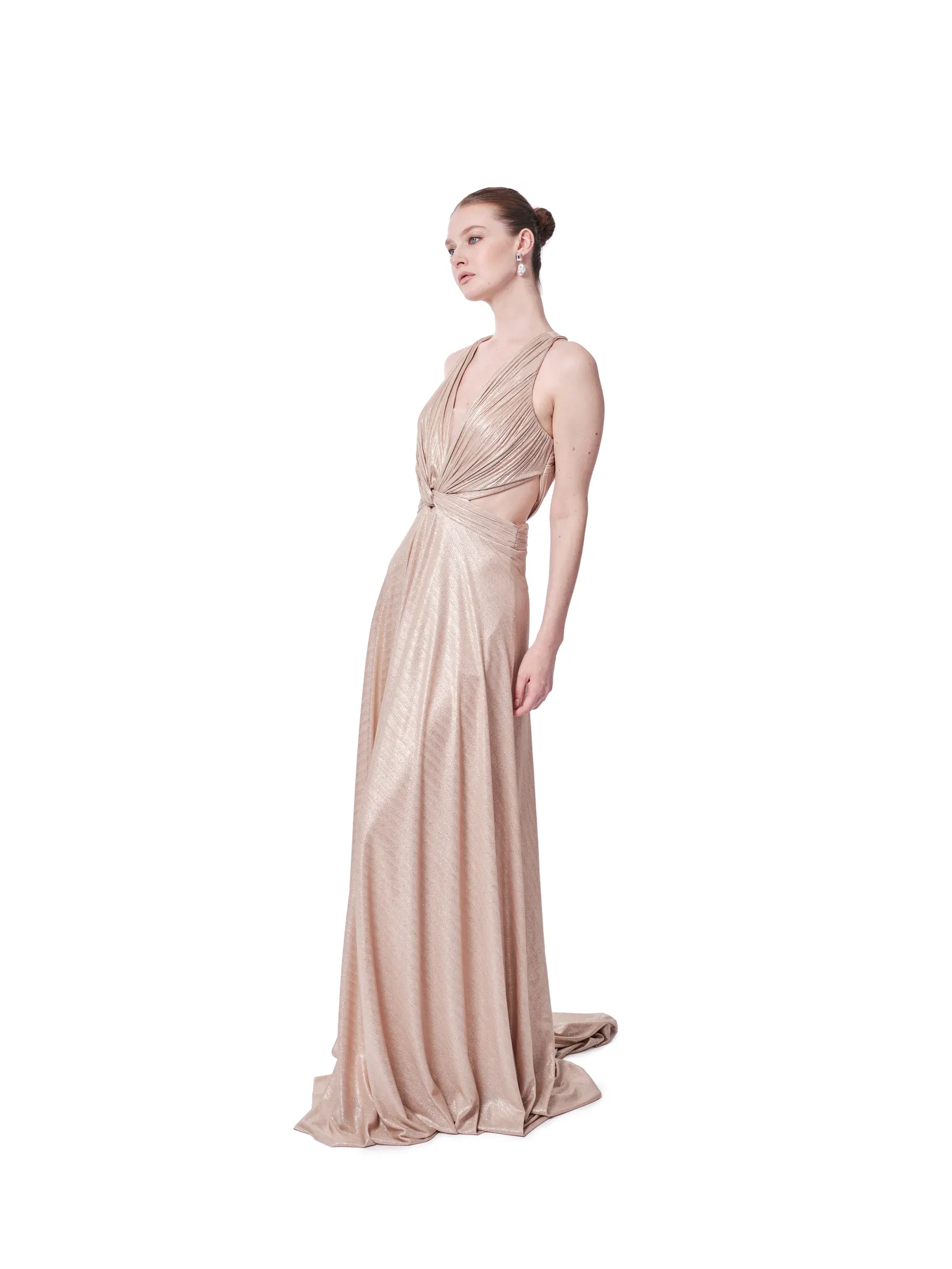 Formal gown V-neck cutout train for gala