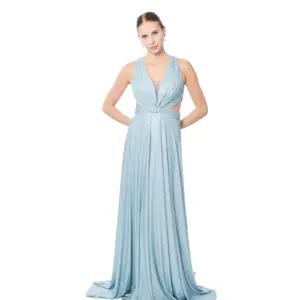 Gown deep V-neck side cutout train full