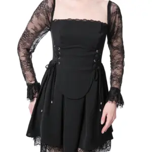 Lace evening dress long sleeve square neck pleated