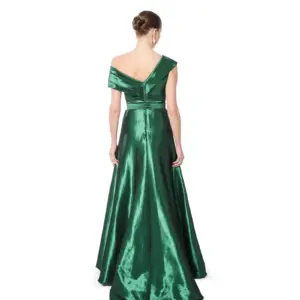 Long evening dress off shoulder wrap bodice