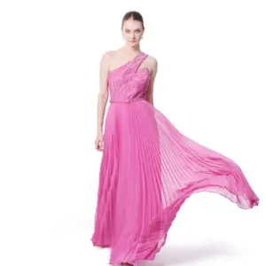 Long evening dress one shoulder pleated